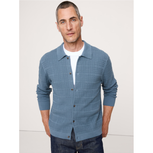 Bananarepublic Plaid Texture Cotton Polo Cardigan