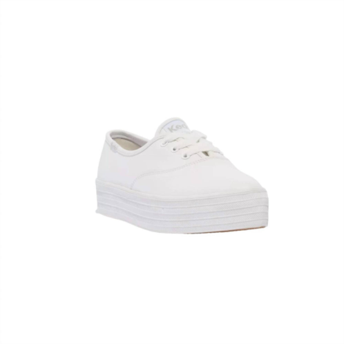 Keds womens point leather lace up sneaker in white
