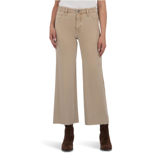 Womens KUT from the Kloth Meg High-Rise Fab Ab Wide Leg Raw Hem in Biscuit