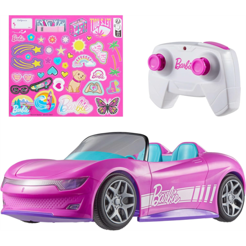 Hot Wheels Barbie RC Toy Car Remote-Control Pink Convertible Can Hold 2 Barbie Fashion Dolls & Trunk Opens for Storage Sticker Sheet for Customizing