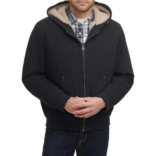 Mens Levis Cotton Canvas Hooded Utility Jacket with Sherpa Lining