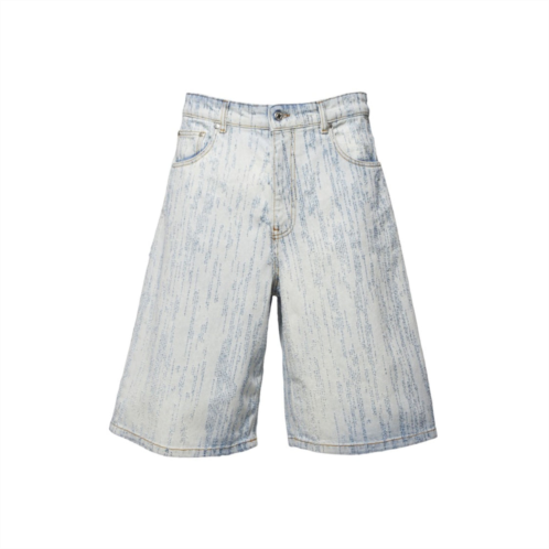 Msgm light blue denim shorts with embossed pattern