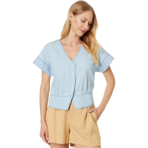 Madewell Denim Pleated Short-Sleeve Top in Doral Wash
