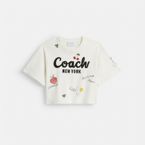 Cursive Coach Cropped Sketch Print T Shirt