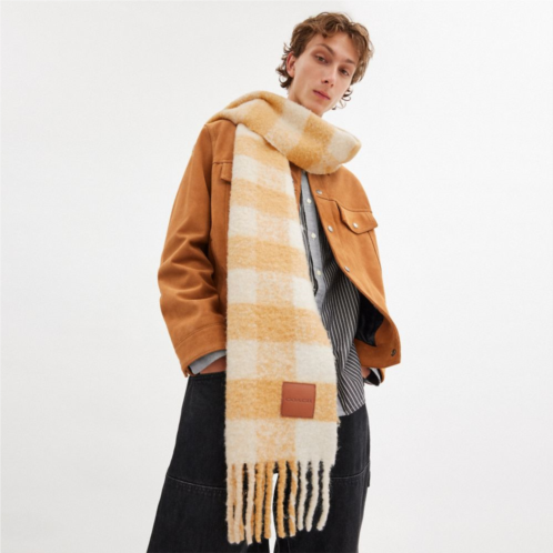 Coach Oversized Plaid Muffler With Leather Patch