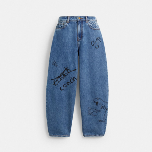 Coach Sketch Print Barrel Jeans In Organic Cotton