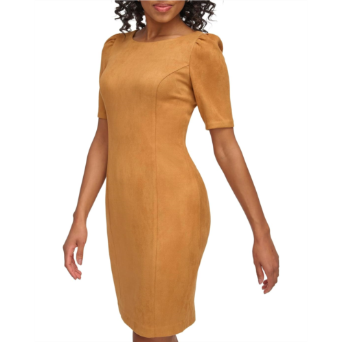 DKNY Short Sleeve Puff Sleeve Scuba Suede Sheath