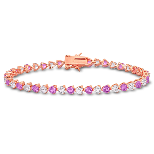 Mimi & Max 12ct tgw created pink and white heart-cut sapphire bracelet in rose silver - 7.5 in.