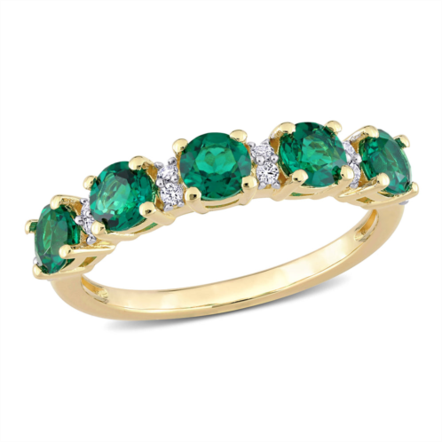 Mimi & Max womens 1 2/5ct tgw created emerald and created white sapphire semi eternity ring in yellow gold plated sterling silver