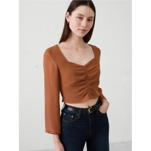 bananarepublic Cropped Shirred Sweetheart-Neck Top