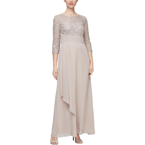Womens Alex Evenings Long Sequins Lace Empire Waist Dress