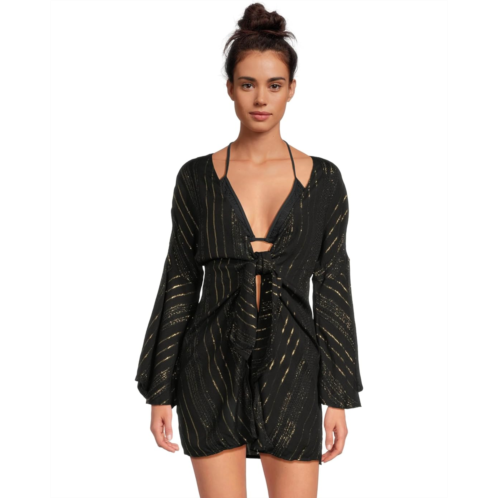 Womens BECCA Radiance Plunge Tie Front Tunic Cover-up