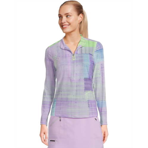 Womens Jamie Sadock Long Sleeve Tartan Print Sunsense 1/4 Zip Top