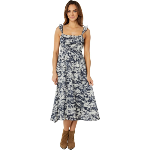 MOON RIVER Printed Ruffle Sleeve Dress with Tunneling Detail