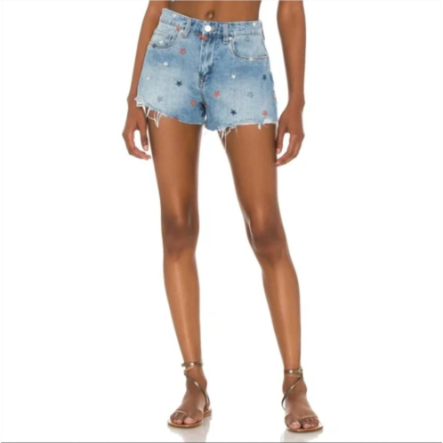 BLANKNYC the barrow star embroidered denim shorts raw hem in born in the usa