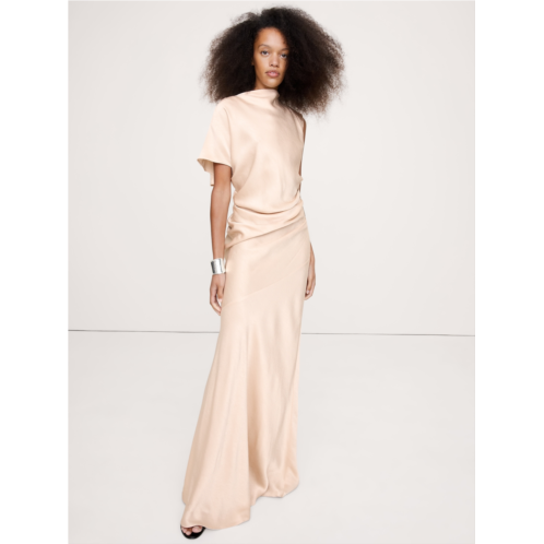 Bananarepublic Asymmetrical Hammered Satin Draped Maxi Dress