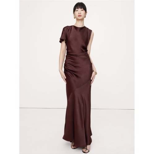 Bananarepublic Asymmetrical Hammered Satin Draped Maxi Dress