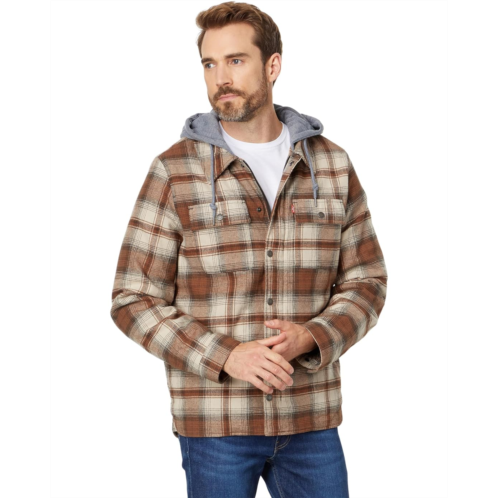Mens Levis Washed Cotton Shirt Jacket with A Jersey Hood and Sherpa Lining