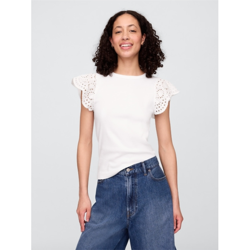 Gap Ribbed Eyelet Flutter Sleeve T-Shirt