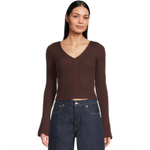 Womens Madewell Ribbed Merino Flare Sleeve Vneck Clari