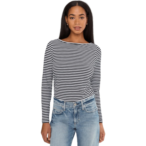 Womens Madewell Side Ruched Slub Long Sleeve Stripe
