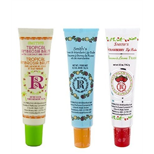 Rosebud Perfume Co. Tube 3 Pack: Tropical Ambrosia Balm Rose & Mandarin Lip Balm Strawberry Lip Balm