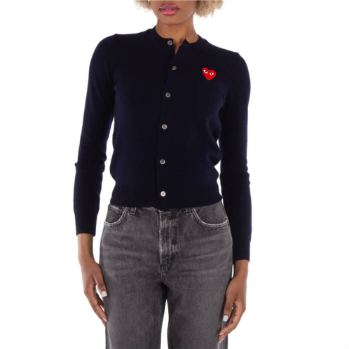 Comme Des Garcons ladies heart logo cardigan in navy