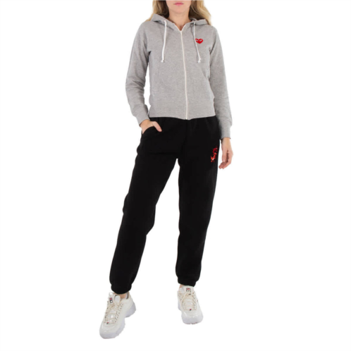 Comme Des Garcons ladies embroidered hearts-appliqued cotton-jersey hoodie