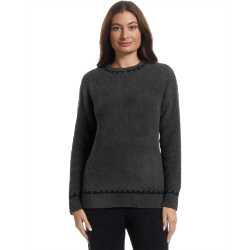 Womens Barefoot Dreams Cozychic Ribbed Sweater With Blanket Stitch