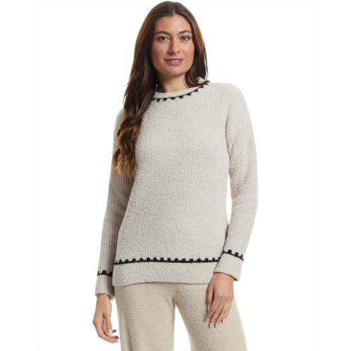 Womens Barefoot Dreams Cozychic Ribbed Sweater With Blanket Stitch