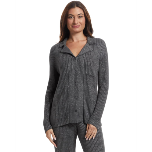 Womens Barefoot Dreams CozyChic Ultra Lite Lurex Rib Bottom Front Shirt