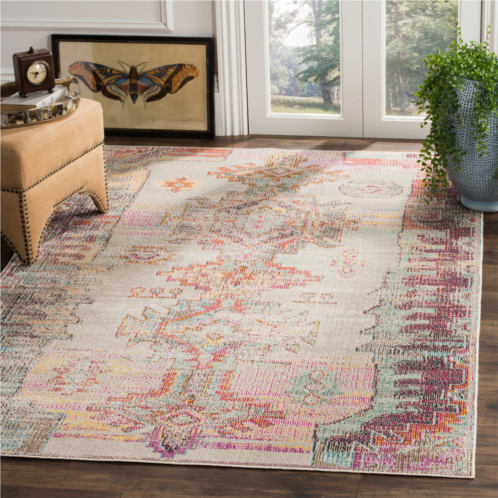 Safavieh crystal machine made area rug light grey / purple bohemian style easy care