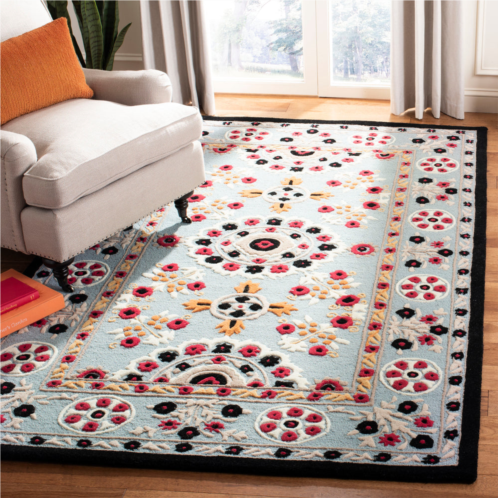 Safavieh bellagio hand made area rug light blue / black bohemian style non-shedding