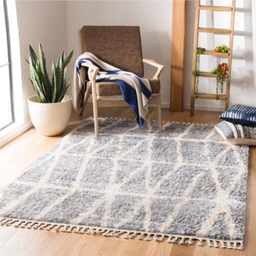 Safavieh berber fringe shag machine made area rug grey / cream shag / flokati style easy care
