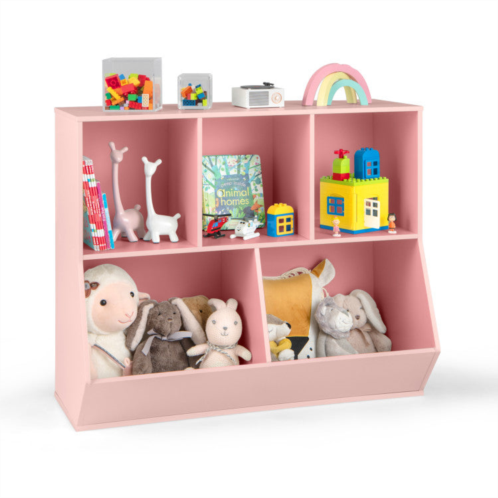 Hivvago 5-cube wooden kids toy storage organizer with anti-tipping kits-natural