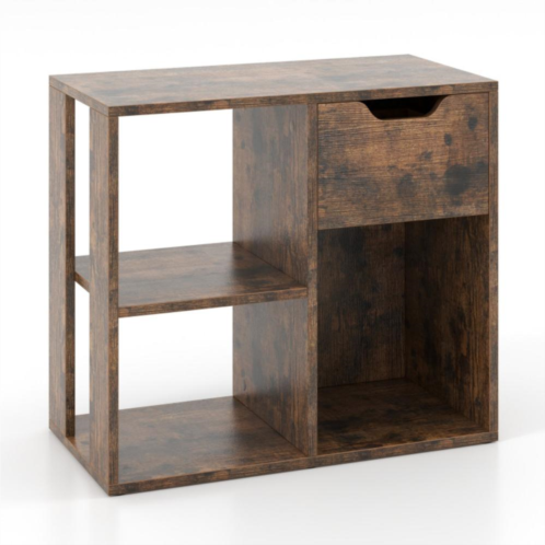 Hivvago 3-cube bookcase 2-tier wooden storage shelf with pull-out drawer-black