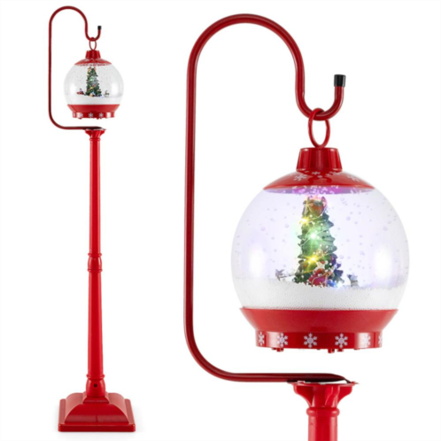 Hivvago 68 inch festive musical christmas street lamp post with snow globe lantern-red