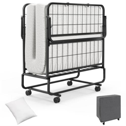 Hivvago twin size rollaway guest folding bed with mattress sturdy heavy duty frame