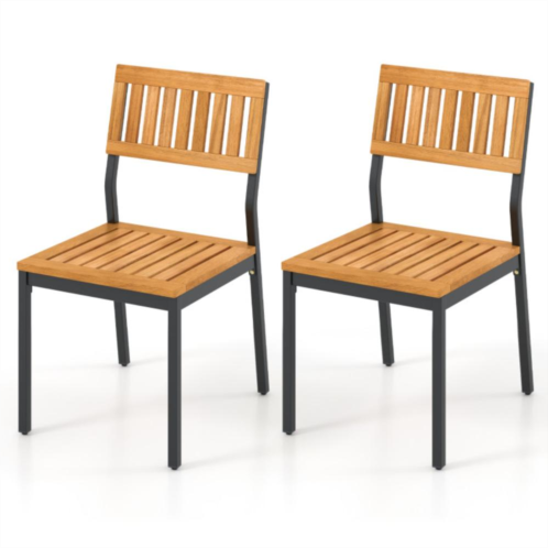 Hivvago patio dining chair set of 2 with metal and acacia wood frame