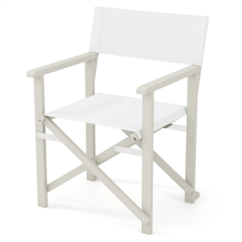 Hivvago folding director chair with acacia wood frame and machine washable oxford fabric-off white