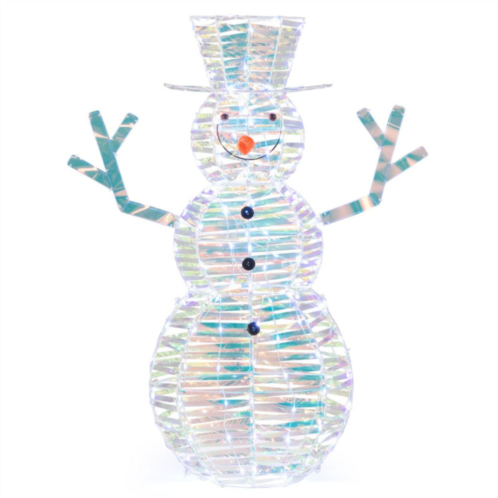 Hivvago 4 feet iridescent christmas snowman with white led lights and ground stakes