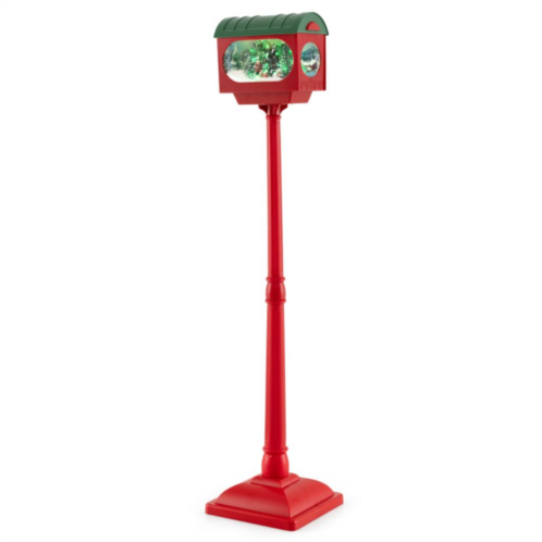 Hivvago 59 inch christmas street lamp with sound-activated snow globe lantern-red