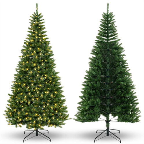 Hivvago 8 ft corner artificial christmas tree with 1137 branch tips and 360 warm white led lights