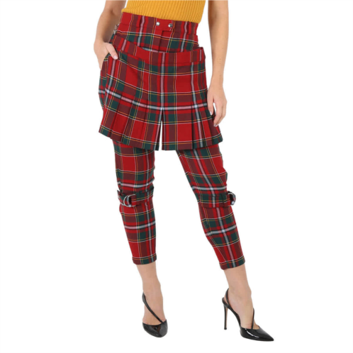 Burberry ladies bright red royal tartan punk trousers