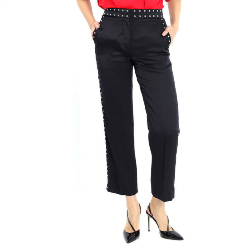 Burberry black silk satin studded tailored trousers