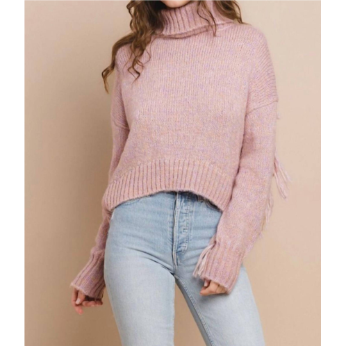 TCEC turtleneck fringe sweater in lavender