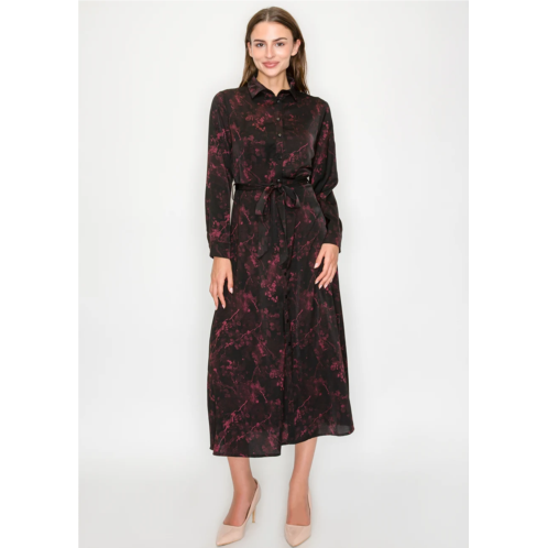 Yalnewyork long sleeve burgundy floral shirt midi dress