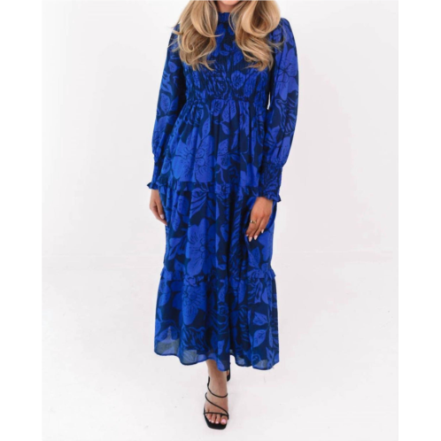 J.marie stevie ruched long sleeve midi dress in blue