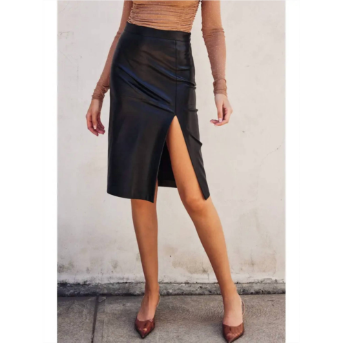 DRESS FORUM lainey faux leather midi slit skirt in black
