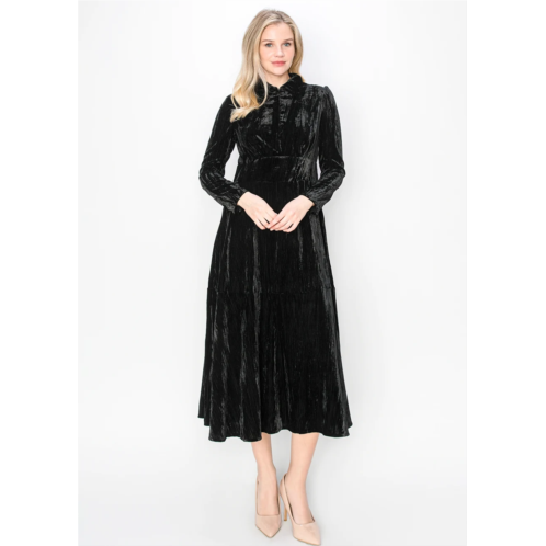 Yalnewyork black velvet midi dress with long sleeves